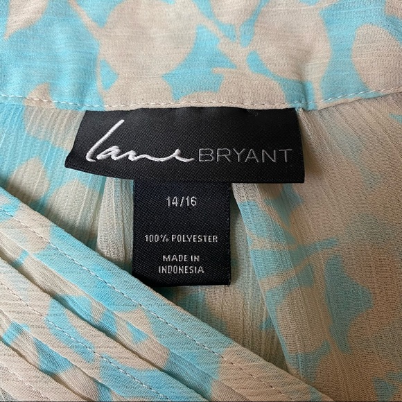 Lane Bryant Tan Blue Sheer Blouse Top 14 16 - Picture 7 of 8